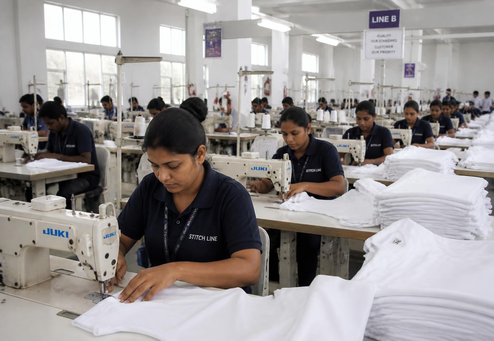 Stitching unit at Texland Impex with rows of industrial sewing machines